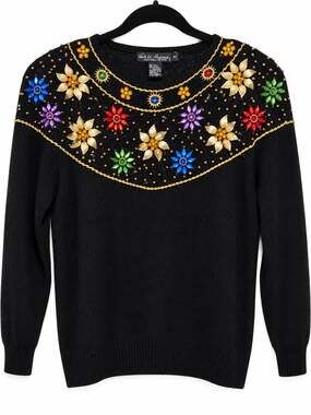 Vintage Work in Progress by Gladys Bagley Beaded Sequin Silk Angora Sweater PS